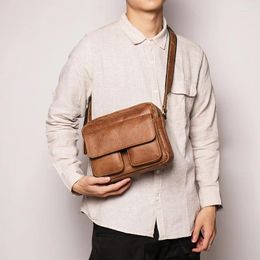 Totes Retro Top Layer Cowhide Bag Male Horizontal Crossbody Men's Real Leather Casual Shoulder 7.9 "iPad