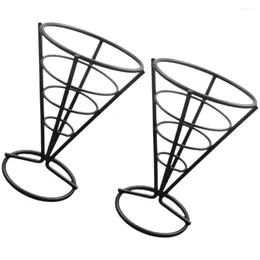 Flatware Sets 2pcs French Fry Stands Cone Metal Wire Snack Basket Appetizer Serving Racks Table Decoration & Accessories