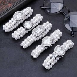 Wristwatches Women Watch Simulated Pearl Rhinestone Luxury Elegant Wrist Band Bracelet Jewelry Gifts Lady Elastic Universal Charms 24319