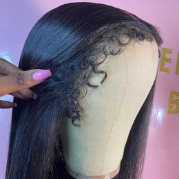 Synthetic Wigs Glueless 4C Edges Natural Hairline Wig 30 34 Inch Bone Straight 13x4 HD Lace Front Human Hair Wigs With Curly Baby Hair Lace Wig 240328 240327