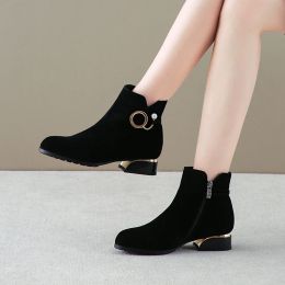 Boots Comemore 2023 Women's Shoes Women Ankle Boot Low Heel Shoe Plus Size 43 Short Cow Suede Female Shoes Ladies Autumn Winter Boots