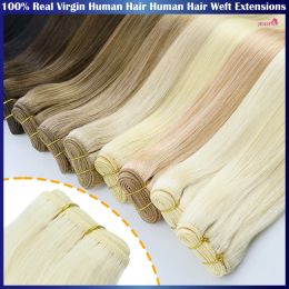 Weft JENSFN Virgin Human Hair Weft Bundles European Natural Straight Hair Weaves Extensions 100g/pcs 18"24" Inch Brown Blonde Color