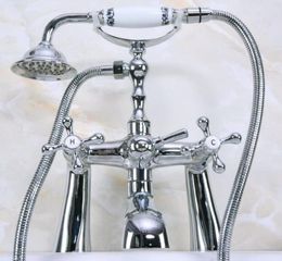 Brass Polished Chrome Deck Mounted ClawFoot Bathroom Tub Faucet Dual Cross Handles Telephone Style Hand Shower Head Ana126 Sets2171281