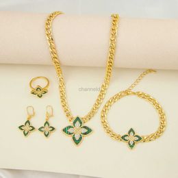 Bangle Italian Zirconia Jewellery Set 21k Gold Plated Dubai Middle East Africa Ethiopian Wedding Necklace for Party Bracelet Ring Sets 240319