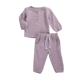 Clothing Sets Kids Baby Girls Boys Casual Cotton Linen Outfits 1 2 Buttons-On Shirts And Lantern Bottoms Pants 2PC Lounge Clothes