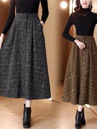 Skirts High End Woollen Jacquard Skir Women's Waist Temperament Thickened Medium Length A-Line Skirt Autumn Winter Faldas Z4518