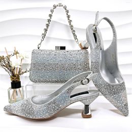 Dress Shoes Doershow High Quality African Style Ladies And Bags Set Latest Silver Italian Bag For Party HGF1-11