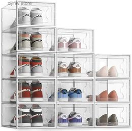 Storage Holders Racks X-Large 12 pack shoe storage box transparent plastic stackable shoe Organiser for wardrobe shoe rack sports shoe container Bi Y240319