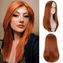 Wigs HOUYAN Synthetic long straight hair wig with orange split female cosplay Lolita wig heatresistant wig