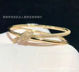 AA Designer Charm Bangle Bracelet TifanT Love Knot Bracelet 925 Sterling Silver 18k Gold Cross Knot Set with Diamond Elegant Double Layer Wrapped Knot SK1E
