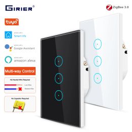 Control GIRIER Tuya ZigBee Light Switch US Smart Touch Switch 95250V No Neutral Wire Capacitor Required Works with Alexa Google Home