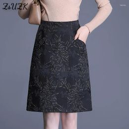 Skirts Women Black Jacquard A-line Bodycon Skirt Spring Autumn Office Lady High Waist Elegant Retro Suit