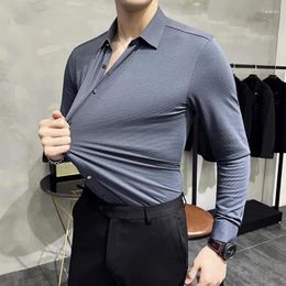 Men's Casual Shirts Plus Size 4XL-M High Elasticity Traceless Men Long Sleeve Top Quality Slim Luxury Shirt Social Formal Dress
