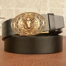 Belts Chinese Zodiac Men's Cowhide Belt With Sheep Head Automatic Buckle Business And Soft Pant
