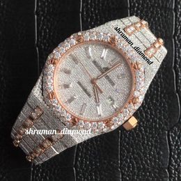 Completamente ghiacciato VVS Moissanite Diamond Round Baguette Automatico Hip Hop Men Watchwatch