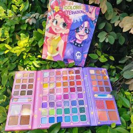 Shadow 80 Colours 3 Pages Comic Gothic Girl Eyeshadow Palette With Puff Sticks Glitter Blush Pigment Makeup for Festival Performances