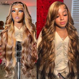 Synthetic Wigs 30 32 Inch Highlight Ombre Honey Blonde Lace Front Wig Brazlian Human Hair Colored Body Wave13x4 HD Lace Frontal Wigs 250% 240329