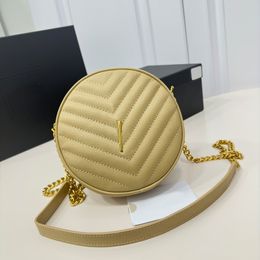 Round Crossbody Bag Caviar Genuine Leather Fashion Letters V-Shaped Designer Chain Shoulder Bags Small Plain Handbags Purse