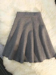 Skirts 2024 Autumn Winter Solid Elegant Knitted Mini Skirt Women Elastic High Waist A Line Pleated Thick Retro Short Trend French