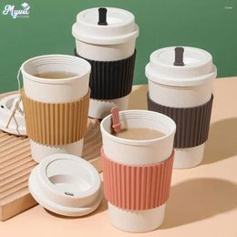 Disposable Cups Straws 450ML Coffee With Lids Wheat Straw Reusable Portable Cup Dishwasher Safe Mug Tea Travel