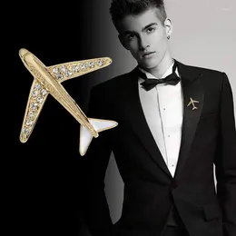 Brooches Vintage Metal Aircraft Engine Brooch Men's Suit Pin Ornament High-grade Needle Accessories Airplane Crystal Jewelry Fashion