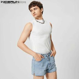 Men's Tank Tops Tops 2023 American Style Tank Tops New Mens Fashion Knit Vests Male Holiday Solid Comfortable High Neck Waistcoat S-5XL L240319