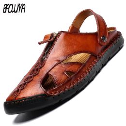 Sandals Summer Men's Sandals Outdoor Genuine Leather Zip Men Leather Sandals Soft Wading Light Handmade Classic Formal Men's Sandals