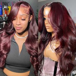 Synthetic Wigs 30 34 Inch Burgundy Body Wave Red Lace Front Human Hair Wig 99J Coloured 13x4 13x6 HD Lace Frontal Wig Human Hair Wigs For Women 240329
