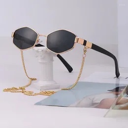 Sunglasses 2024 Vintage Punk Women With Chain Small Frame Sun Glasses For Ladies Trendy Designer Eyewear UV400