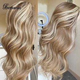 Synthetic Wigs Synthetic Wigs Bernardo Honey Blonde Coloured Synthetic Lace Front Wig Highlight Long Body Wave Preplucked Cosplay Wigs For Black Women 240328 240327