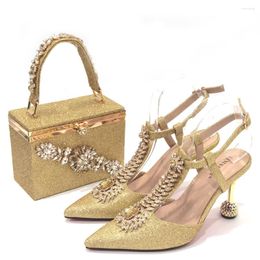 Dress Shoes Available Gold Crystal Decoration Style Wine Glass Heel Friends Party Nigerian Fashion Ladies And Bag For