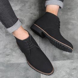 Boots Plus Size 3848 Black Blue Brown Men Boots Solid Casual Leather Autumn Winter Ankle Boots Male Faux Suede Leather Men Boots