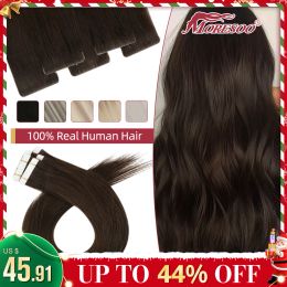 Extensions Moresoo Seamless Tape in Hair Extensions Injected Darkest Brown Virgin Double Drawn Extensions Straight Natural Real Human Hair