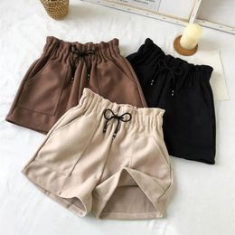 Running Shorts Women Solid Colour Elastic Drawstring High Waist Women's With Pockets Streetwear For Spring Autumn