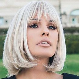 Synthetic Wigs HAIRJOY Synthetic Hair Short Straight Silver White Bob Wig for Women 240328 240327