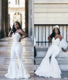 Plus Size African Wedding Jumpsuit 2021 Vestidos De Novia Lace Stain Sweetheart Laceup Corset Top Garden Beach Bride Dress with P1765656