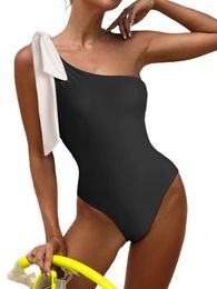 Women's Swimwear Peachtan Black One Shoulder Piece Swimsuit Woman 2024 Bride White Bathing Suit Ladies Korean Style Beachwear