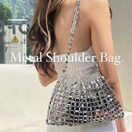 Top Shoulder Bags Metal Beaded Designer Handbags Womens Tote Bag Single Woven Dumpling Silver Pearl 240311