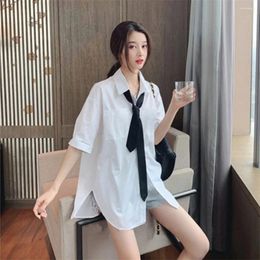 Women's Blouses White Shirts 2024 Women Summer Korean Fashion Side Pretty Girls Blouse Femme Tops Solid Colour Office Lady All-match Clothes