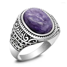 Cluster Rings 925 Silver Men's Ring With Natural Purple Dragon Stone Jewellery Valentine's Day Gifts Women's Engagement