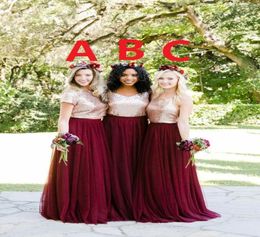 Two Pieces Bridesmaid Dresses 2021 Gold Sequins Top Tulle Skirt A Line Long Maid Honor Special Occasion Dresses For Wedding4868339