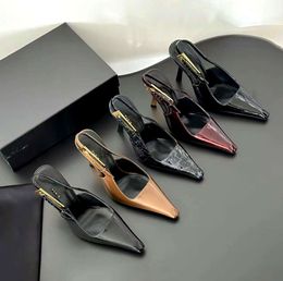 2024 New LEE Mirror Leather Slingback Sandal Slipper Stiletto Heels Buckle Womens Luxury Designer Summer Sexy Party Dress Shoes Girl Loafer Evening High Heel 6788