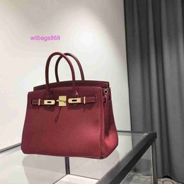 Women Totes Handbag L High Quality Wine Red Bag for High-end Feel Top Layer Cowhide Womens Large Capacity Genuine Leather Brides Wedding