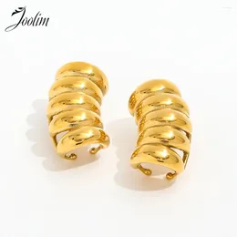 Hoop Earrings Joolim Jewelry High Quality PVD Wholesale Fashion Hollow Chunky Threaded Worm Shaped Stainless Steel Earring For Women
