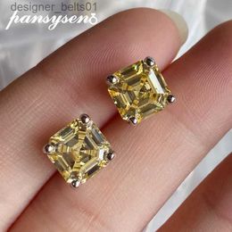 Stud PANSYSEN Luxury Solid 925 Silver Square Asscher Cut Citrine Gemstone Ear Stud Earrings Female Birtay Jewelry Gifts WholesaleC24319