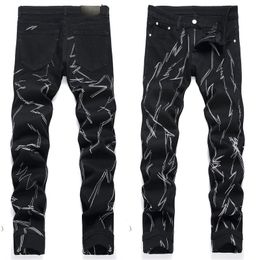 Black Mens Robin Jeans Ripper Denim Long Pants Skinny fit Slim Men's stretch Jean Distressed Designer Stripe Embroidery Trouser Top Quality size 29-38