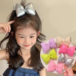 Hair Accessories Fashion Simple Solid Color Children Cute Leather Bow Ropes Princess Scrunchies Tie Ponytail Rope