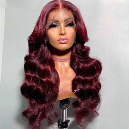 Synthetic Wigs Synthetic Wigs 99J Burgundy Red Wig Synthetic Lace Wigs For Women Body Wave Glueless Pre Plucked Hairline Wig With Baby Hair Women Wigs 240328 240327