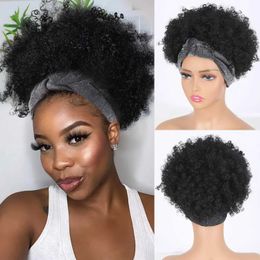 Synthetic Wigs Cosplay Wigs Afro Headband Wig Kinky Curly Wigs for Women Short Curly Black Headband Wig Natural Afro Wig with Silver Headband Attached Shor 240329