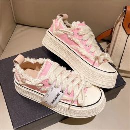 Boots Women Casual Canvas Platform Shoes Woman High Top Spring New Flashion Vulcanize Pink Floral Espadrilles Tennis Female Sneakers